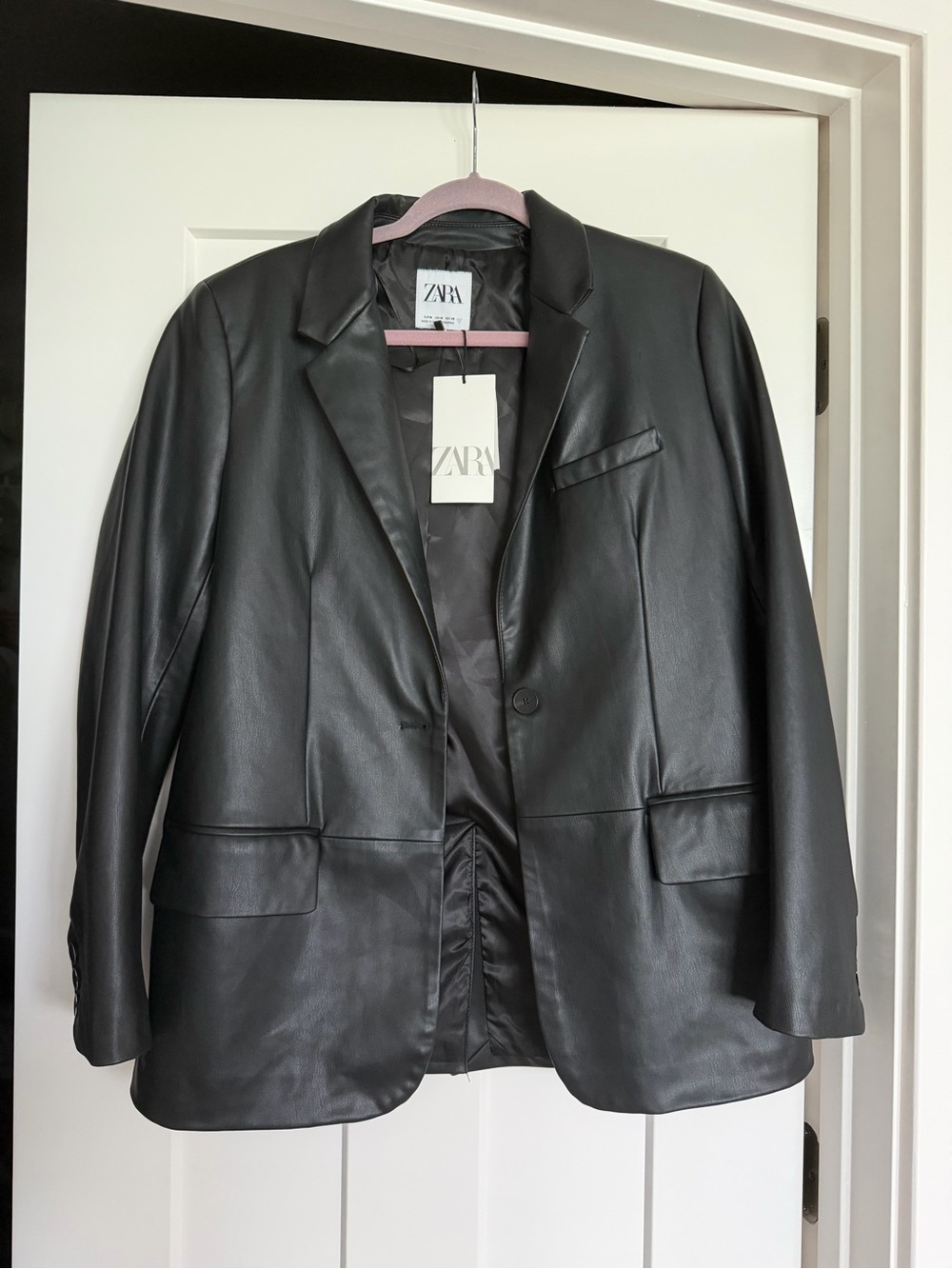ZARA Black Faux Leather Tailored Blazer